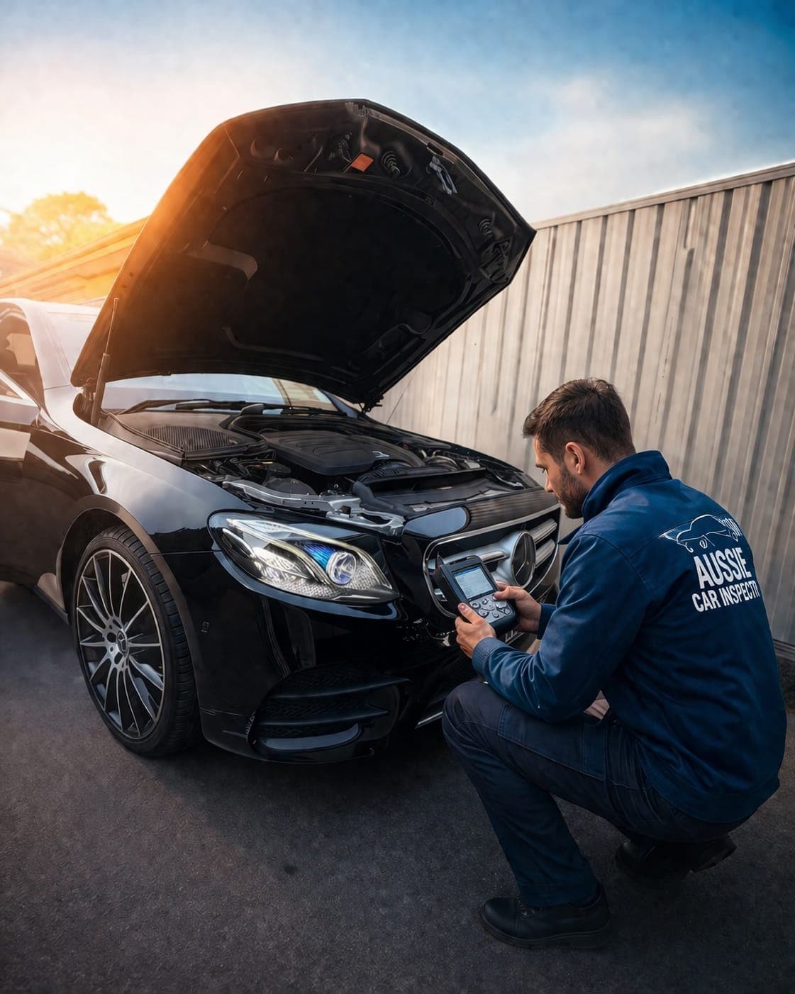 Mechanic inspecting engine